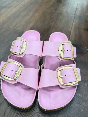 Birkenstock Pink Sandals with Gold Buckles - Featured in Barbie Movie